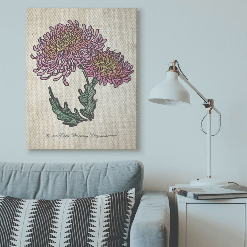 «Botanical Chrysanthemum Flower Pink Yellow», impression, H 36 po x l 48 po x P 1,5 po, Toile tendue