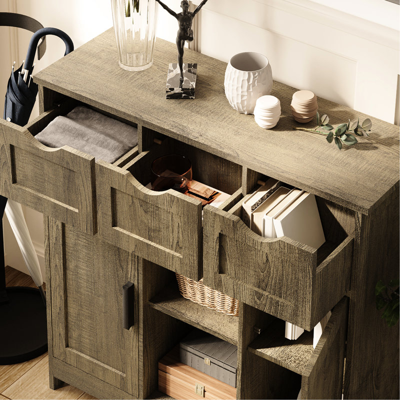 Multifunctional Storage Cabinet With Adjustable Shelves - Gray For Home Decor Modern Accent Drawers And Living Room, Gray