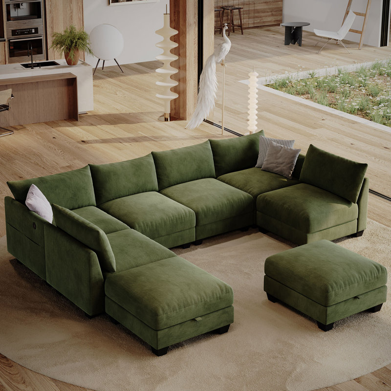 Canapé modulaire en forme de U de 124 po, canapé modulaire à 8 places pour 8 personnes, coussin de salon confortable avec repose-pieds avec repose-pieds