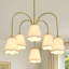 Lustre à intensité variable 6 lumières avec abat-jour en lin, métal doré brossé-381511734