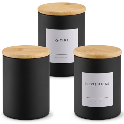  Mini pots d'apothicaire en verre avec couvercle en bambou, ensemble de 3, 10 oz