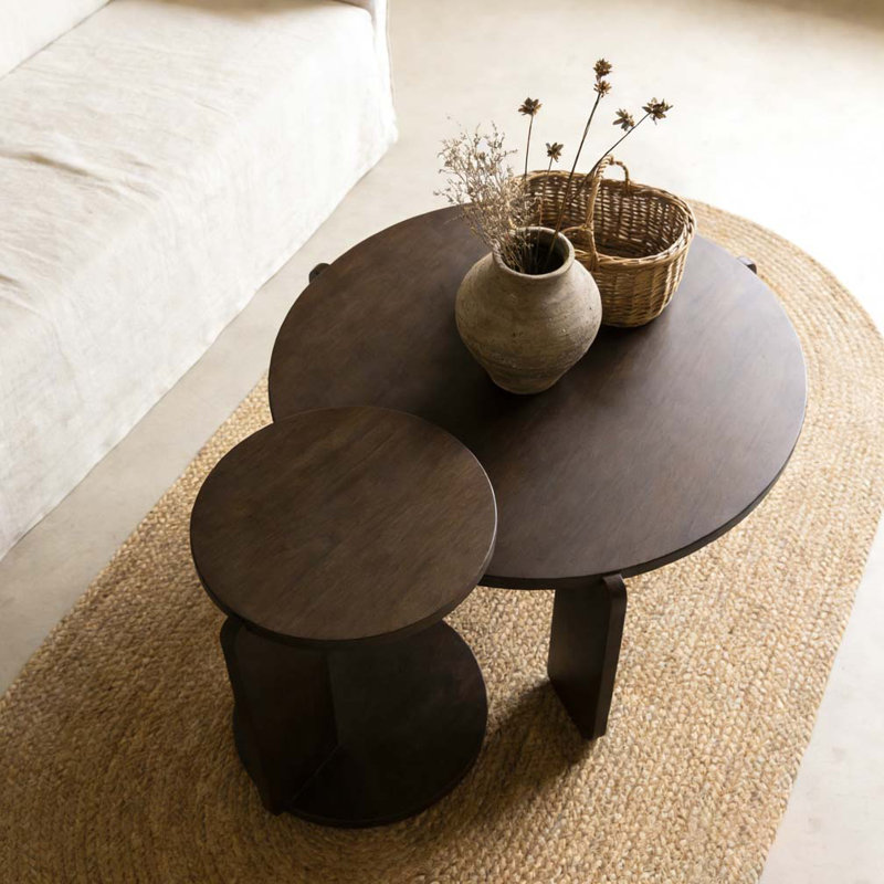 32.68 inch round wood coffee table, Walnut