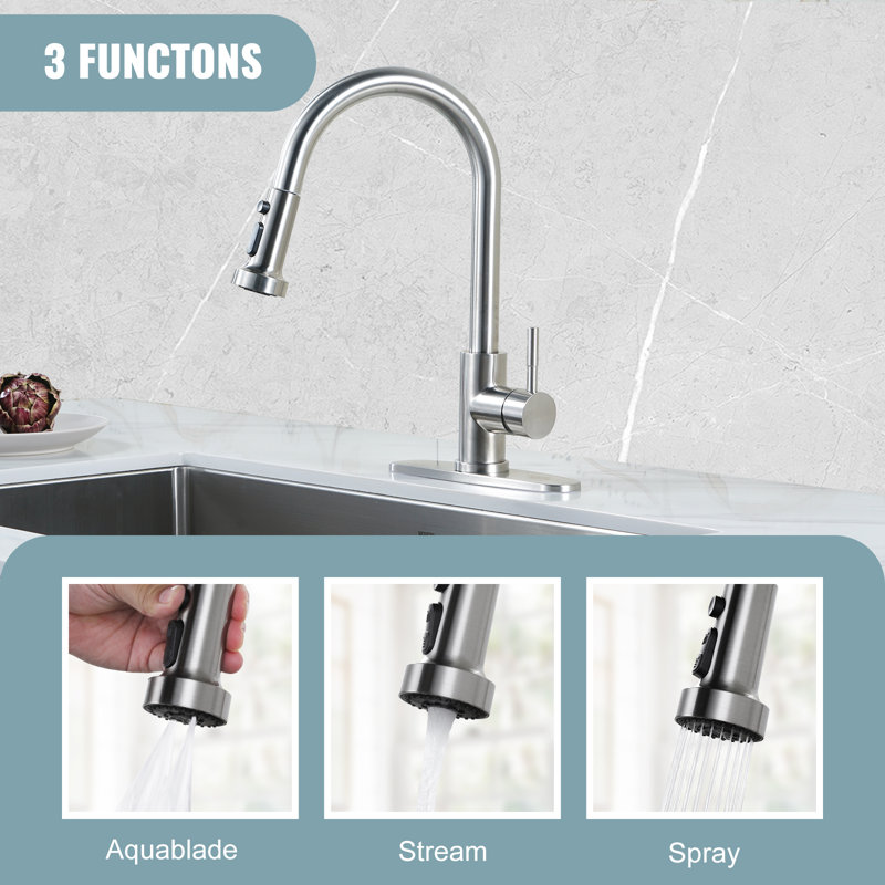 Tête de robinet de cuisine 3 fonctions de remplacement avec 9 adaptateurs, Nickel brossé