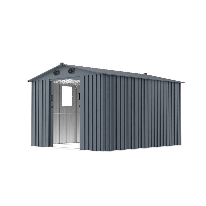 8X10 FT Outdoor Storage Shed, Large Metal Tool Sheds With Window And Lockable Doors, Garden Shed For Backyard Garden Patio Lawn, Dark Grey