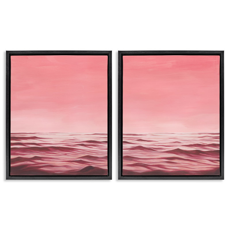 Pink Calm Seascape 2 PC Framed Floater Canvas Set by Grace Popp, 31" H x 25" W, Jet Black Floater Frame