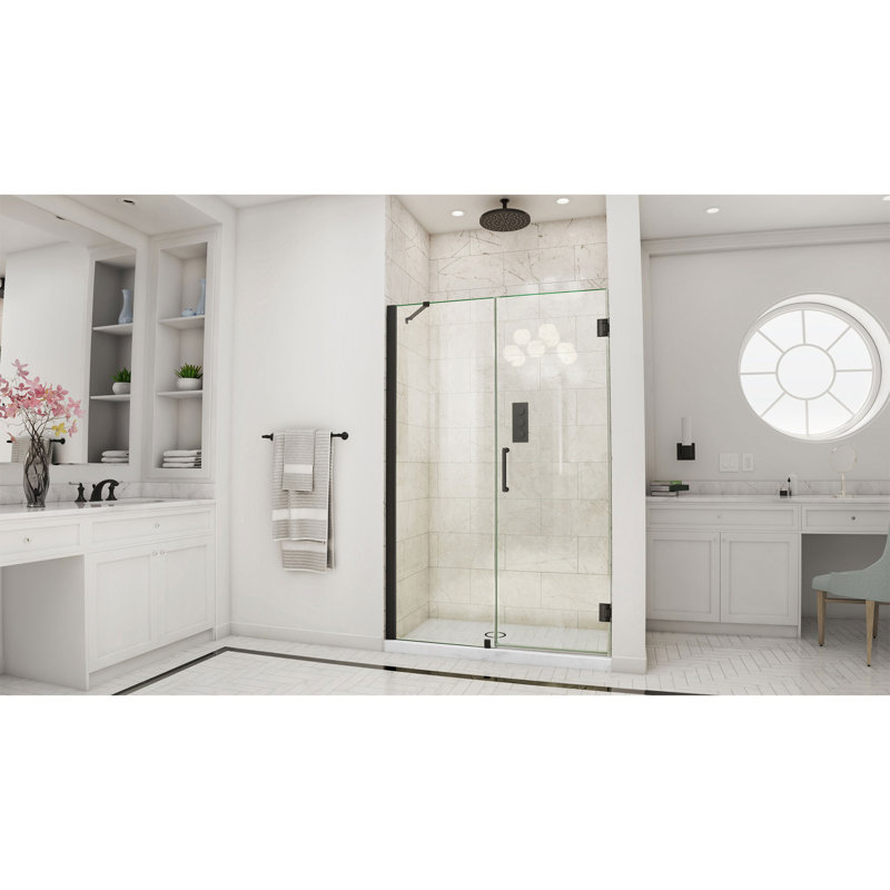 DreamLine Unidoor 47 - 48 inch W x 72 inch H Frameless Hinged Shower Door with Support Arm in Matte Black, Matte Black, 48"