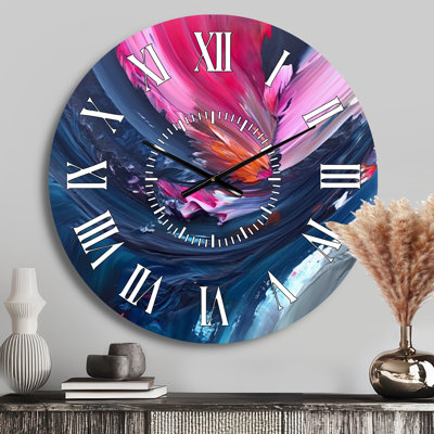 Horloge murale à cadran abstrait bleu et rose