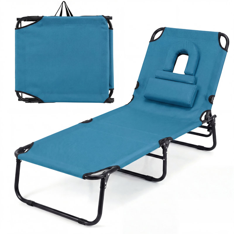 Chaise longue simple inclinable avec coussins 76 po Averyanna, Bleu