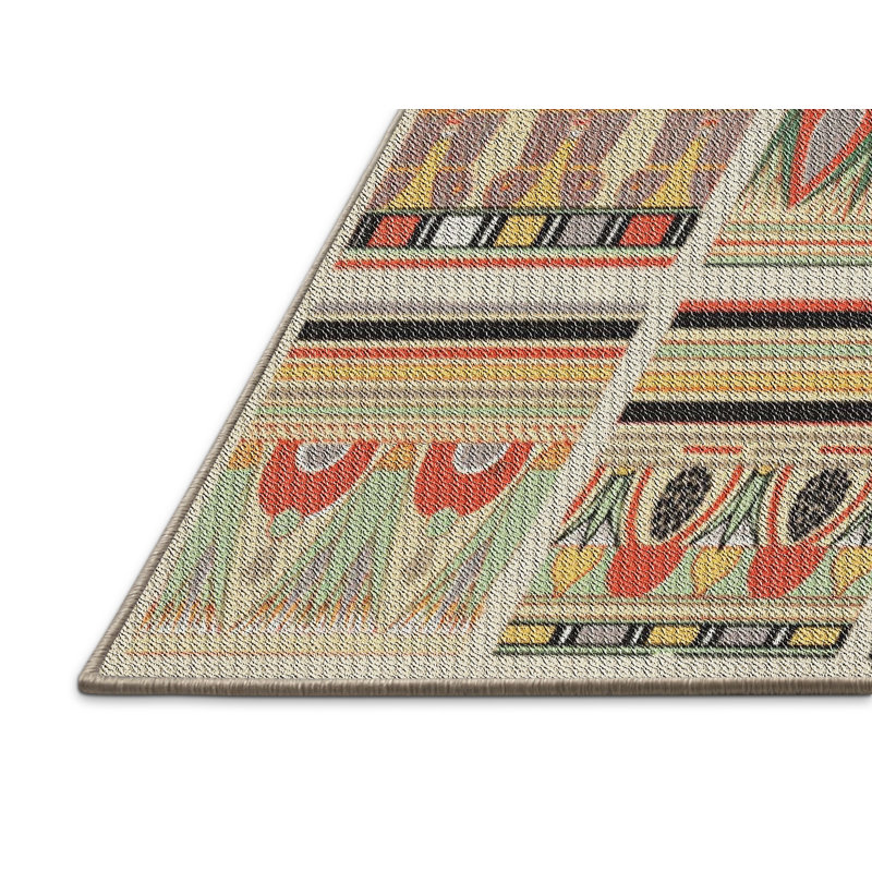 Tapis vert / bleu / rouge tissé à la machine, Rectangle 5 pi x 7 pi
