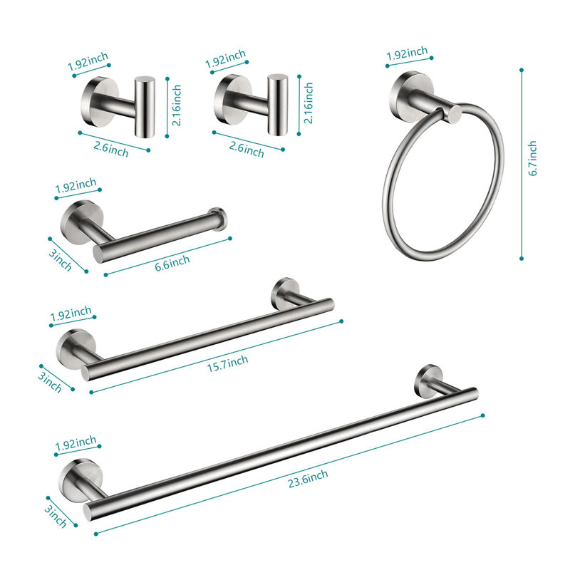 6 Piece Stainless Steel Bathroom Towel Rack Set Wall Mount, Brushed Nickel