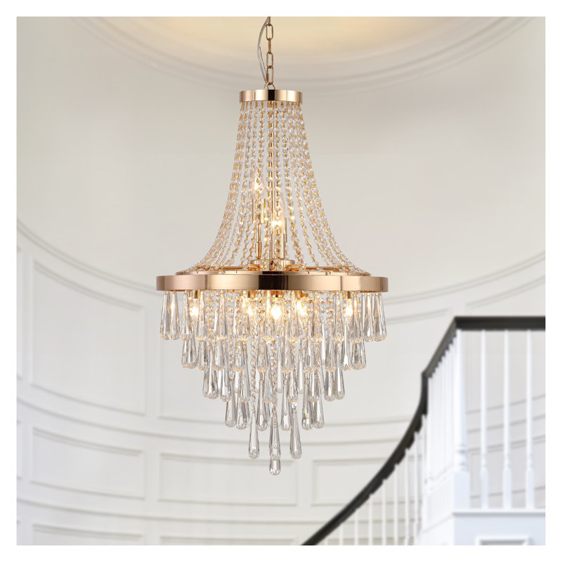 Lustre moderne en cristal 20 po avec finition dorée - Luminaire suspendu élégant à 11 lumières pour salle à manger, salon et vestibule
