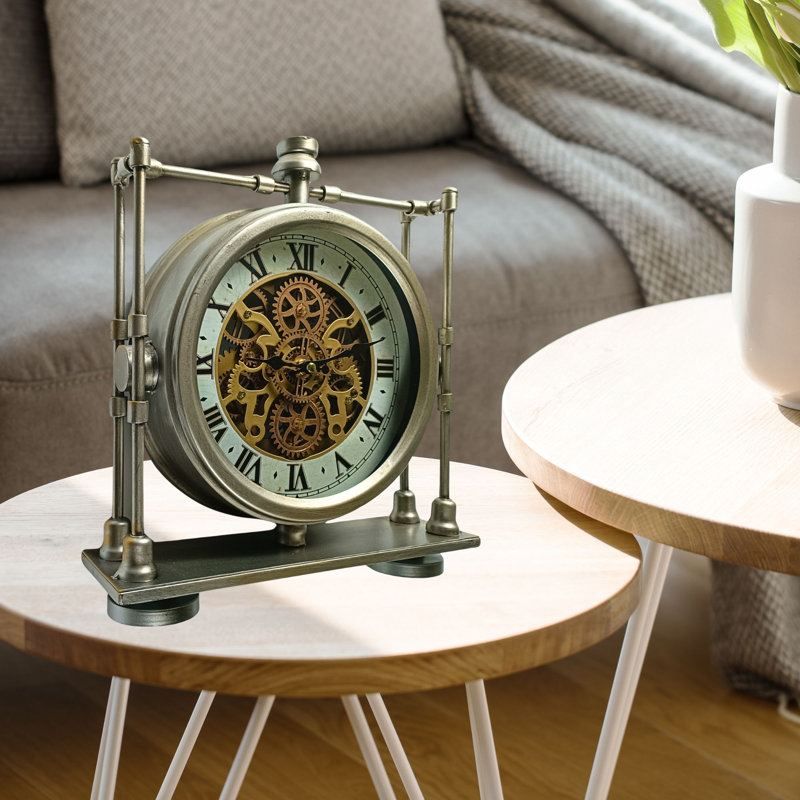 THE GEARS CLOCK Wall Clock with Real Moving Gears LU-LI_ 13 in "TROISVIERGES" SILVER-ANTIQUE
