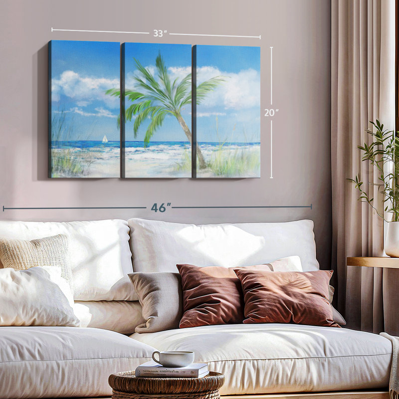 «Palm Tree Paradise», 3 pièces sur toile, H 20 po x l 33 po x P 1,25 po