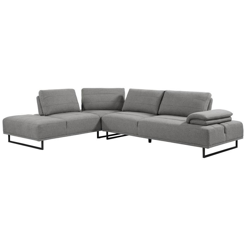 Canapé modulaire taupe en forme de L et dossier réglable - Fabrication à ressorts ensachés, conception à accoudoirs coussinés avec rallonge