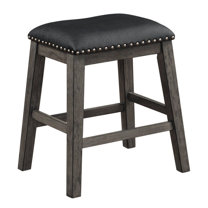 Bar Stools Set of 2, Faux Leather & Nailhead Trim, Industrial