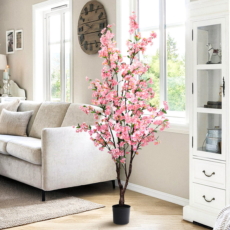 Cerisier artificiel en pot, Rose, H 66 po x l 34 po x P 32 po
