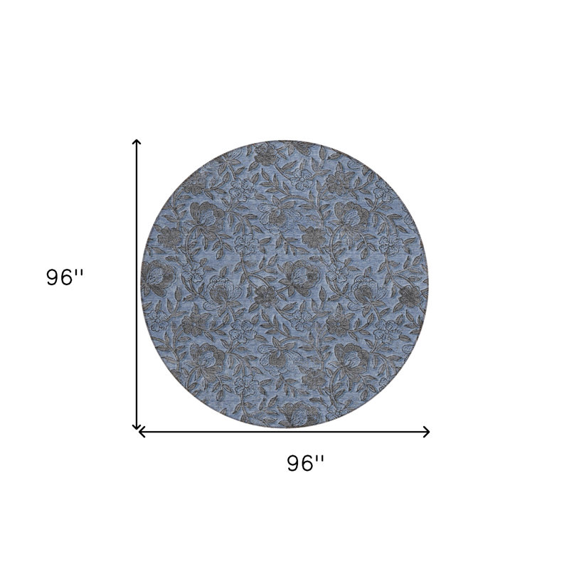 Tapis d'intérieur rond lavable floral 8 pi gris