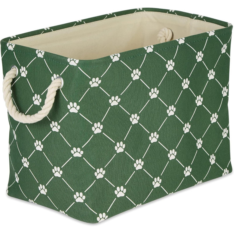 Pet Storage Collection Paw And Bone Print, Medium Rectangle, 15" H x 12" W x 17.75" D, Green
