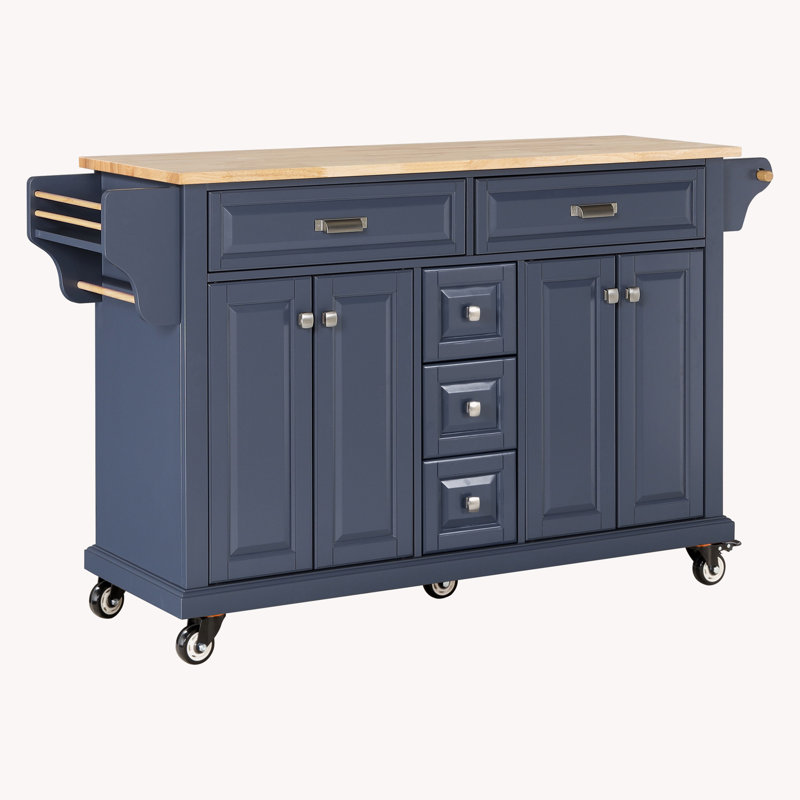 Cambridge Natural Wood Top Kitchen Island With Storage,Kitchen Cart,Coffee Station, Blue
