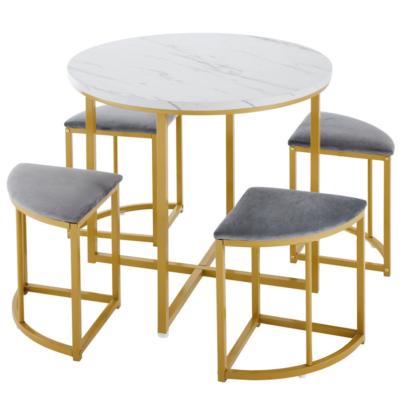 Aarianna 4 - Person Dining Set, Grey/Gold