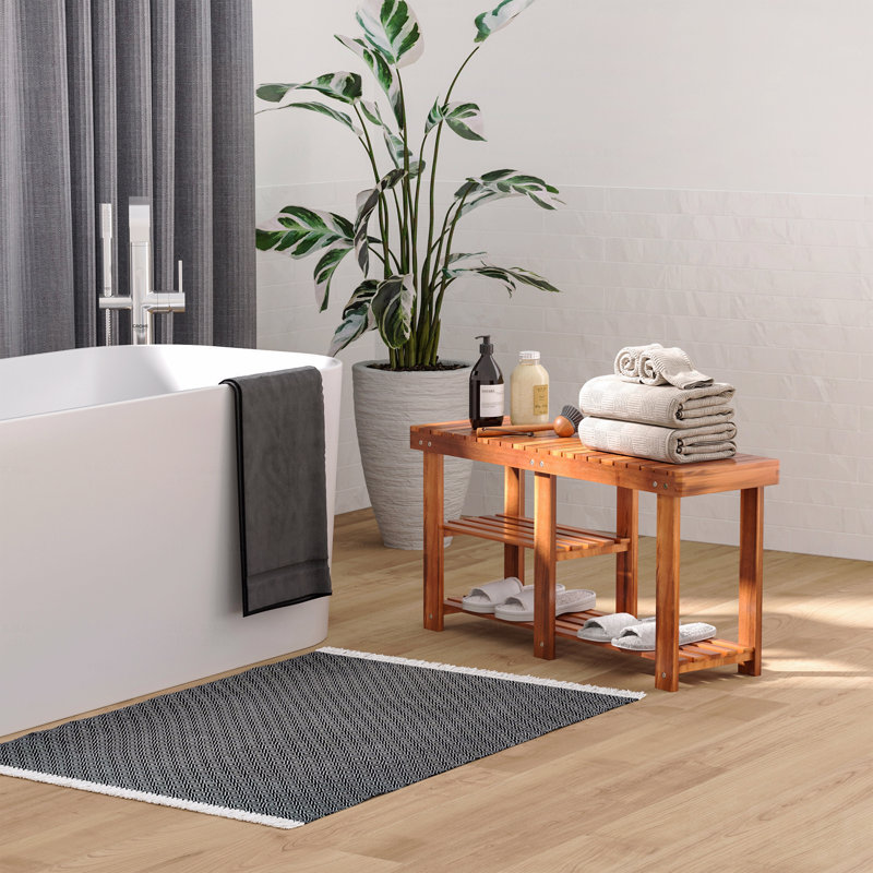 Étagère à chaussures à 3 niveaux, range-chaussures en bois d'acacia, banc d'entrée rustique avec tablettes de rangement