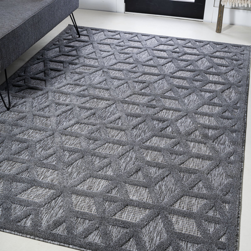 Tapis intérieur / extérieur gris foncé Talaia, Rectangle 3 pi 11 po x 6 pi