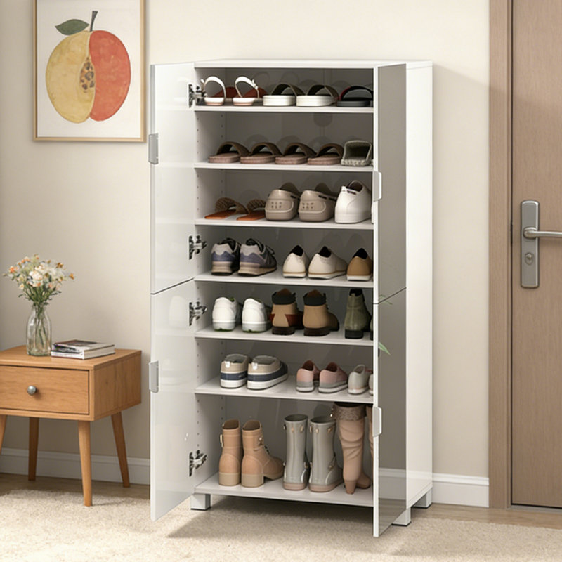 Armoire de rangement pour chaussures 50 pouces à miroir avec 4 portes et tablettes réglables