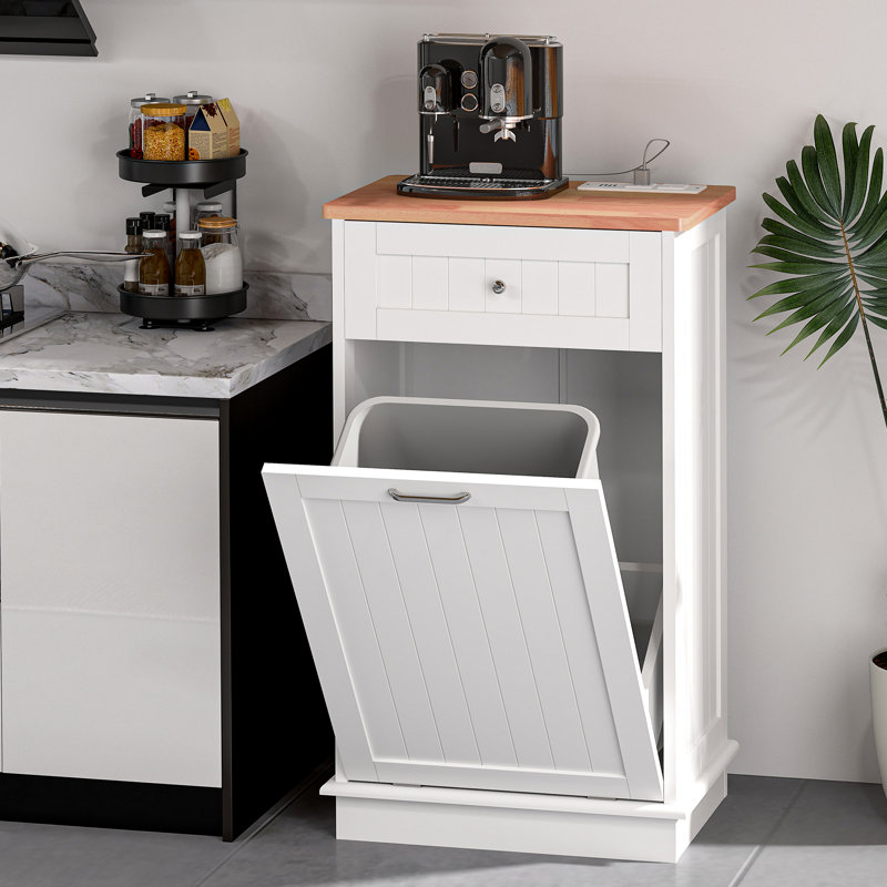 Armoire à ordures à double inclinaison avec prise de courant, Blanc / Brun