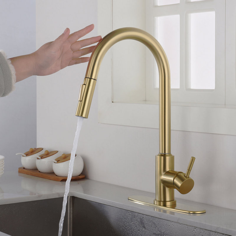 Robinet de cuisine tactile avec douchette rétractable, Or brossé