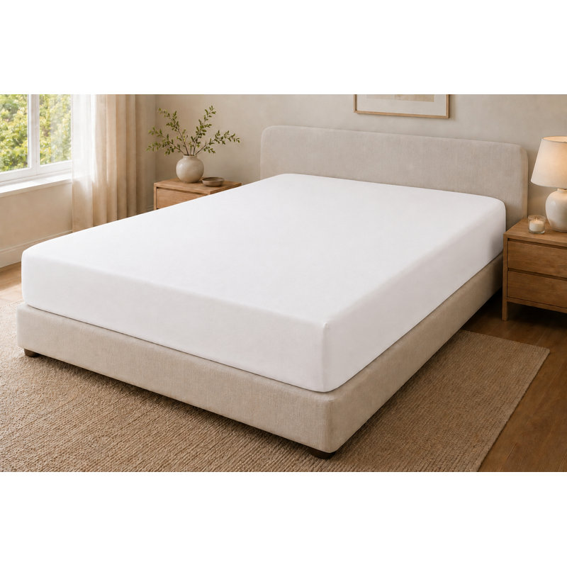 Cotton Blend Fitted Sheet, King, White, 200
