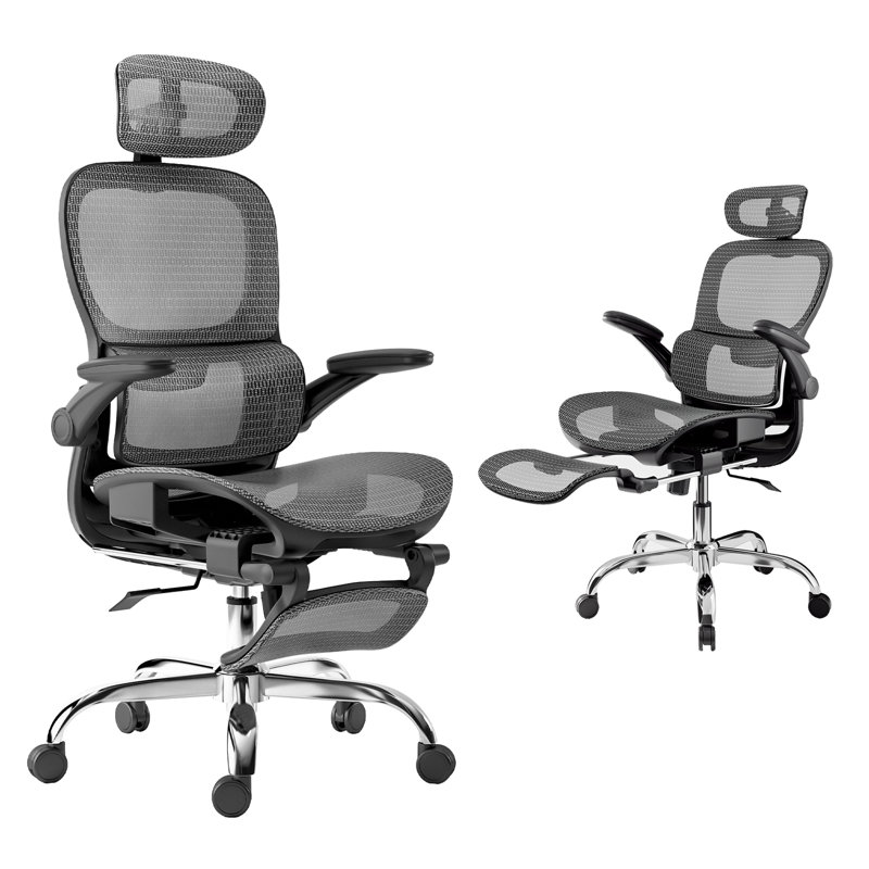 Ergonomic Office Chair, Retractable Footrest, Breathable Mesh