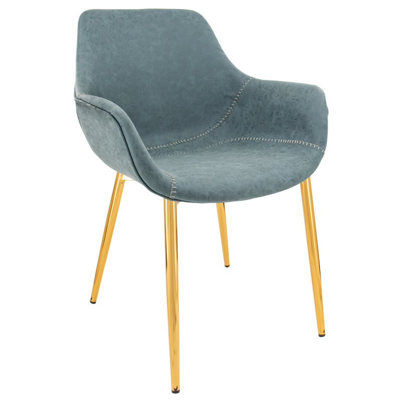 Matthew Leather Dining Chair, Modern Mid Century Accent Chair with Armrests and Iron Legs, Faux Leather Upholstered Kitchen Desk Chair for Dining Room, Living Room, Office Furniture