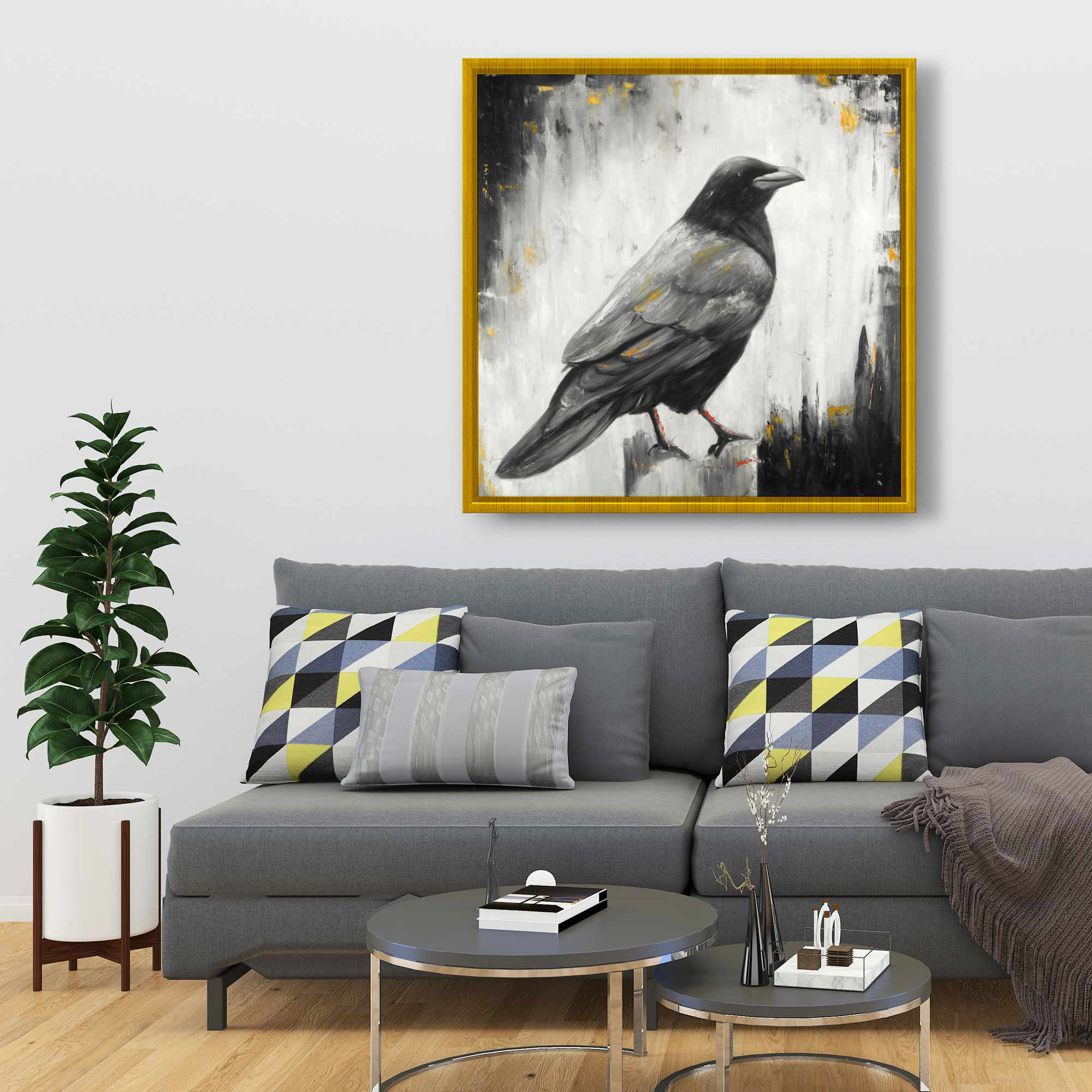 Crow Frame Lark Manor™ Crow Bird Industrial Feathers Framed Canvas Home Decor ...