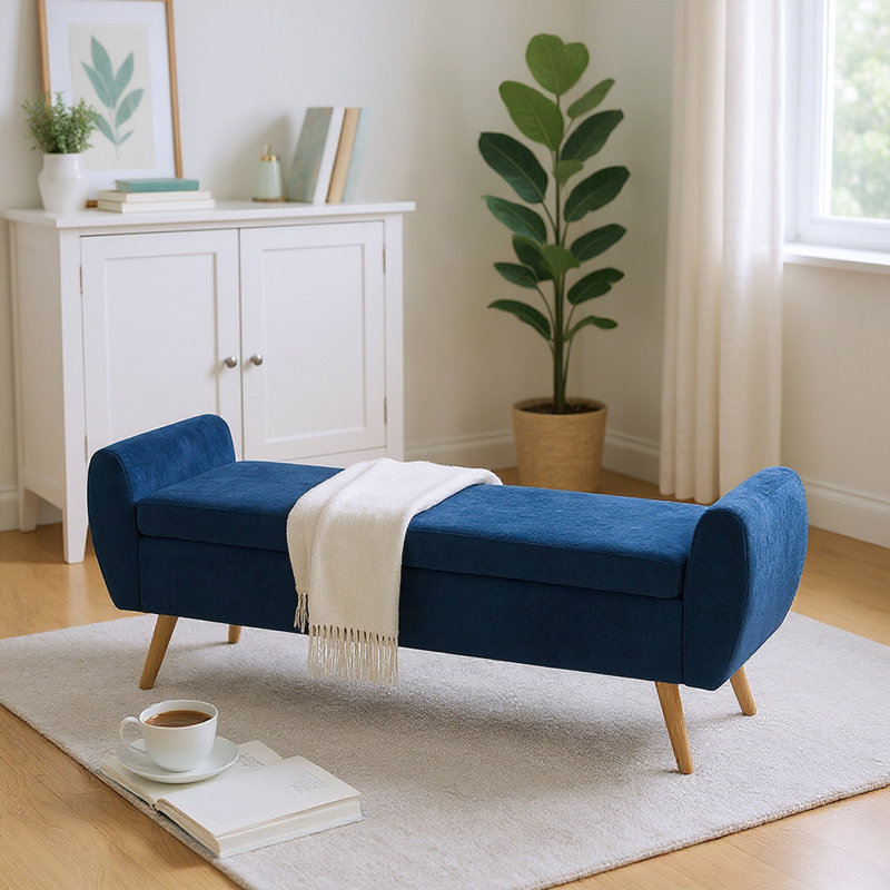Alamo Upholstered Storage Bench, Blue Chenille