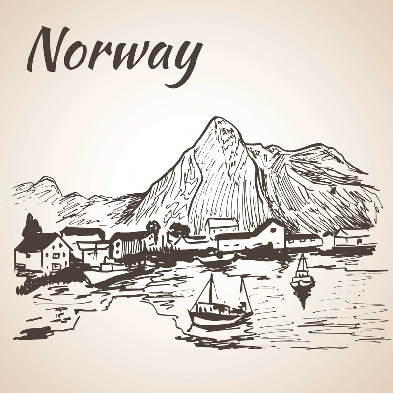 Norvège - Port - impression sur toile tendue, H 36 po x l 36 po