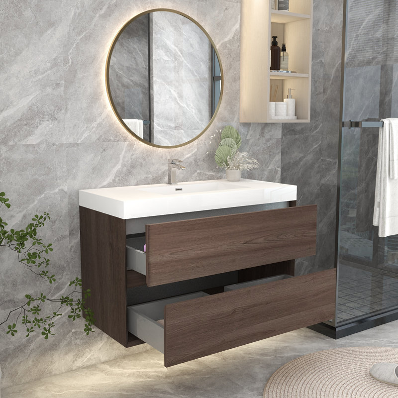 Lords 41.7'' Single Bathroom Vanity with Acrylic Top, Red Oak