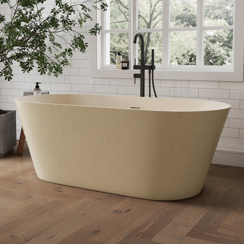 Forma 63'' Freestanding Tub Solid Surface Deep Freestanding Soaking Bathtub, Beige