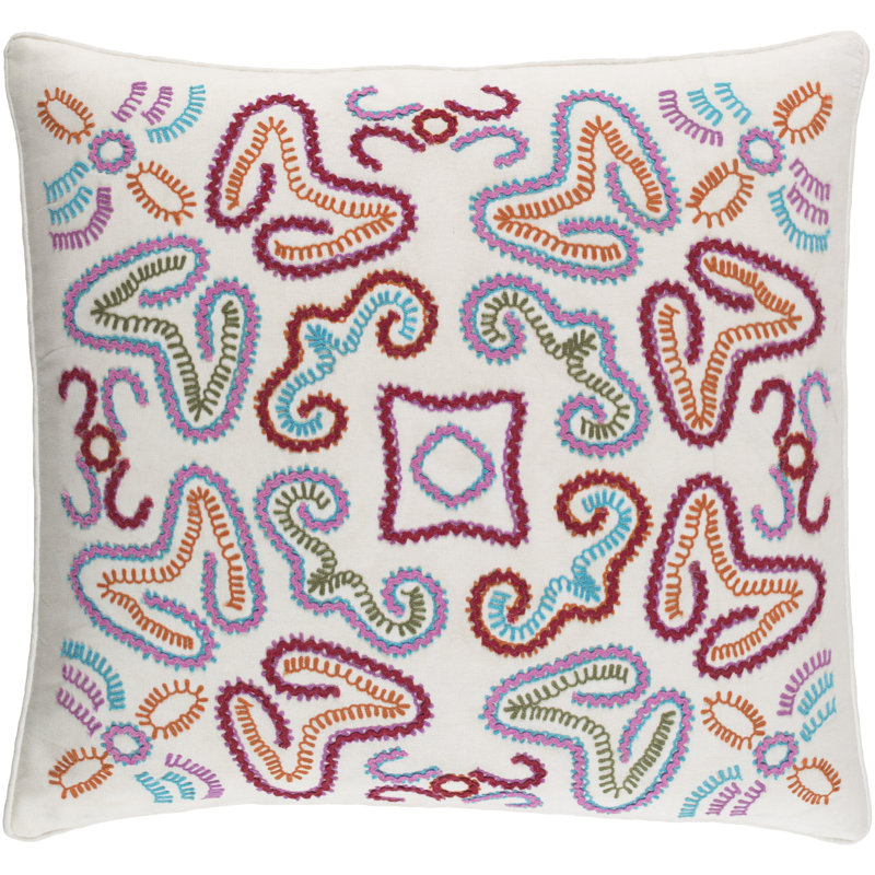Avana Cream and Multicolor Embroidered Cotton Square Pillow Cover