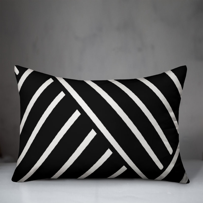Gray Herringbone Outdoor Throw Pillow, 14"H x 20"W, Noir