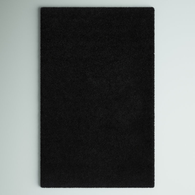 Tapis noir touffeté à la main Assar, Rectangle 9 pi x 12 pi