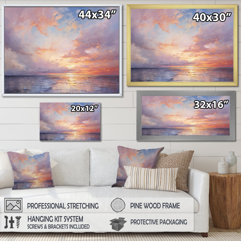 «Sunset Cotton Candy Skies V», reproduction sur toile encadrée Sunset, H 34 po x l 44 po x P 1,5 po, Cadre flottant noir