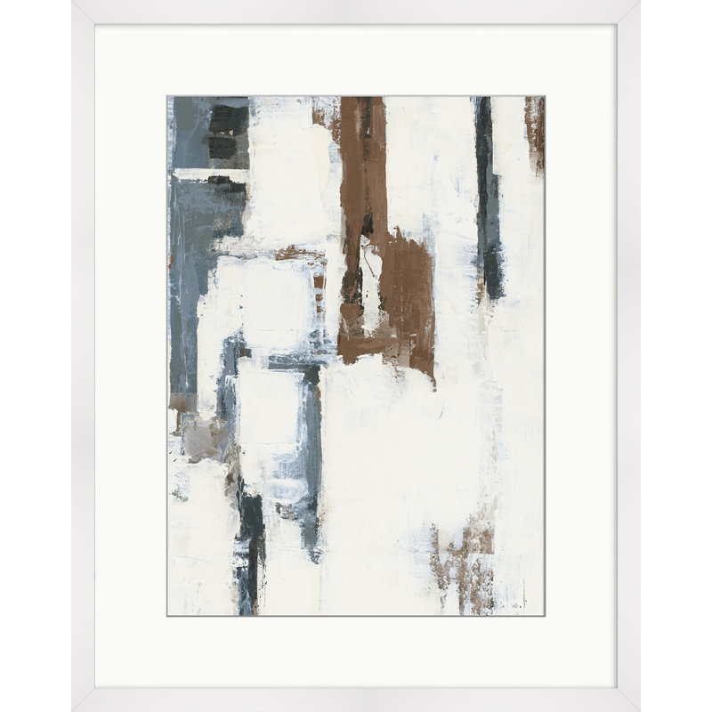 «Neutral Rain 1», peinture sur toile encadrée, Cadre blanc