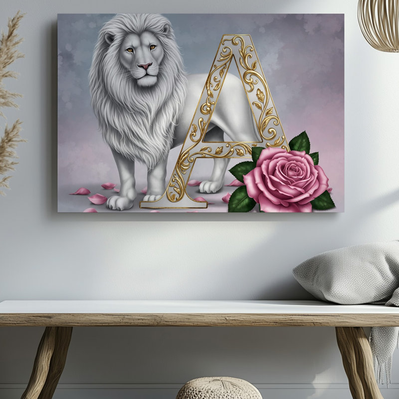 Toile, "Un lion blanc majestueux avec sa crinière soyeuse qui attrape l'art mural", H 9 po x l 12 po