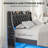 Modern Queen Bed Frame with Headboard, Upholstered Wingback Platform Bed With LED Lights, Charging Port, Fabric Floating Bed With Storage