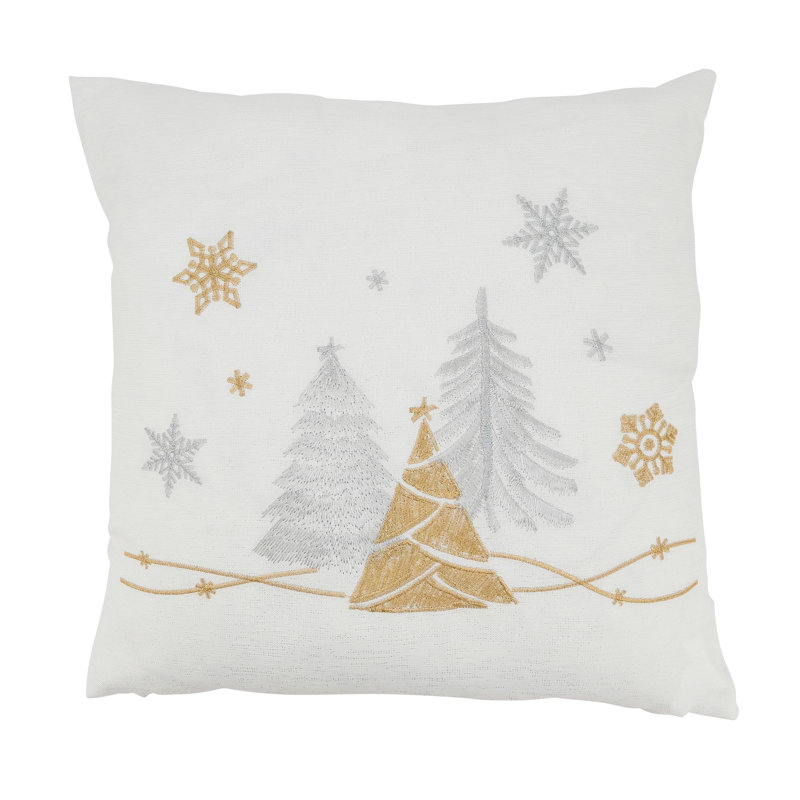 White Festive Christmas Trees and Snowflakes 18" Throw Pillow Cover