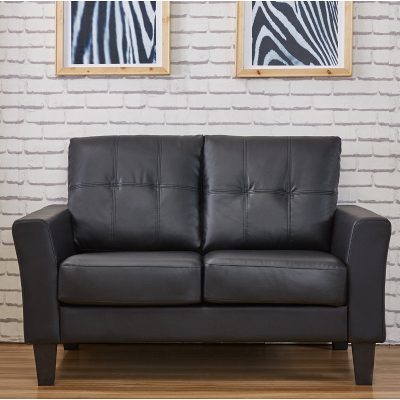 Althea 53.5'' Faux Leather Loveseat, Black Faux Leather