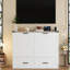 Lit plateforme double pliable pleine grandeur avec gadget de chargement et tiroir de rangement généreux, armoire en blanc pour les petits accessoires de chambre d'amis