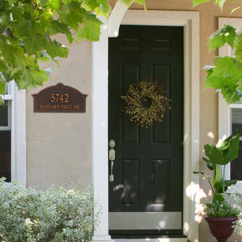 Roselyn Personalized Arch Grande 2-Line Wall Address Plaque, Bronze/Gold, Yes