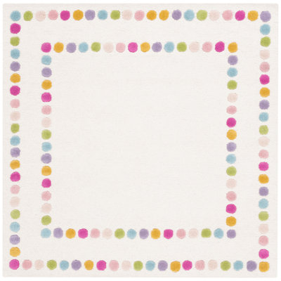Lowman Polka Dots Hand Tufted Wool/Cotton in Ivory/Pink Area Rug