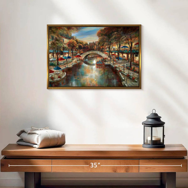 Soirée sur le canal, 19 po x 13 po, Cadre flottant doré